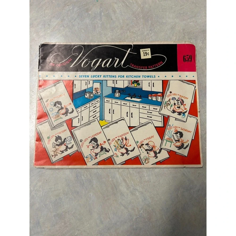 Vintage Vogart Transfer Patterns #659 Seven Lucky Kittens #283‎ Crowing Roosters